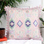 Embroidered pink cotton cushion cover with decorative patterns