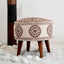 Mongolian printed brown wooden stool with intricate design