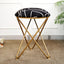 Black abstract printed suede fabric stool with a metallic cross base