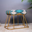 Tribal-patterned jute cotton stool with a gold metallic base