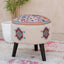 Embroidered red kilim wooden stool with upholstered seat