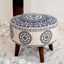 Mongolian blue wooden stool with intricate printed design