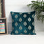 Turquoise cushion cover with elegant crown embroidery design