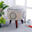Embroidered blue heart wooden stool with upholstered seat