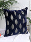 Blue cushion cover with embroidered palm design, decorative style