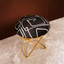 Black Abstract Printed Suede Fabric Cross Metallic Stool