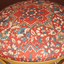 Rust Floral Printed Suede Fabric Cross Metallic Stool