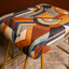 Abstract Geometric Printed Suede Fabric Metallic Stool with Gold Base