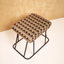 Ethnic Printed Suede Metallic Stool with Black Base