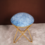 Blue Floral Printed Suede Fabric Cross Metallic Stool