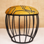 Yellow Abstract Pattern Metallic Stool with Cage-Style Black Base