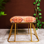 Rust Geometric Pattern Jute Cotton Metallic Stool with Gold Base