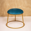 Turquoise Upholstered Round Metallic Stool with Gold Finish Base