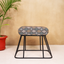 Diamond Printed Jute Cotton Metallic Stool with Black Base