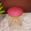 Peach Floral Printed Suede Fabric Cross Metallic Stool