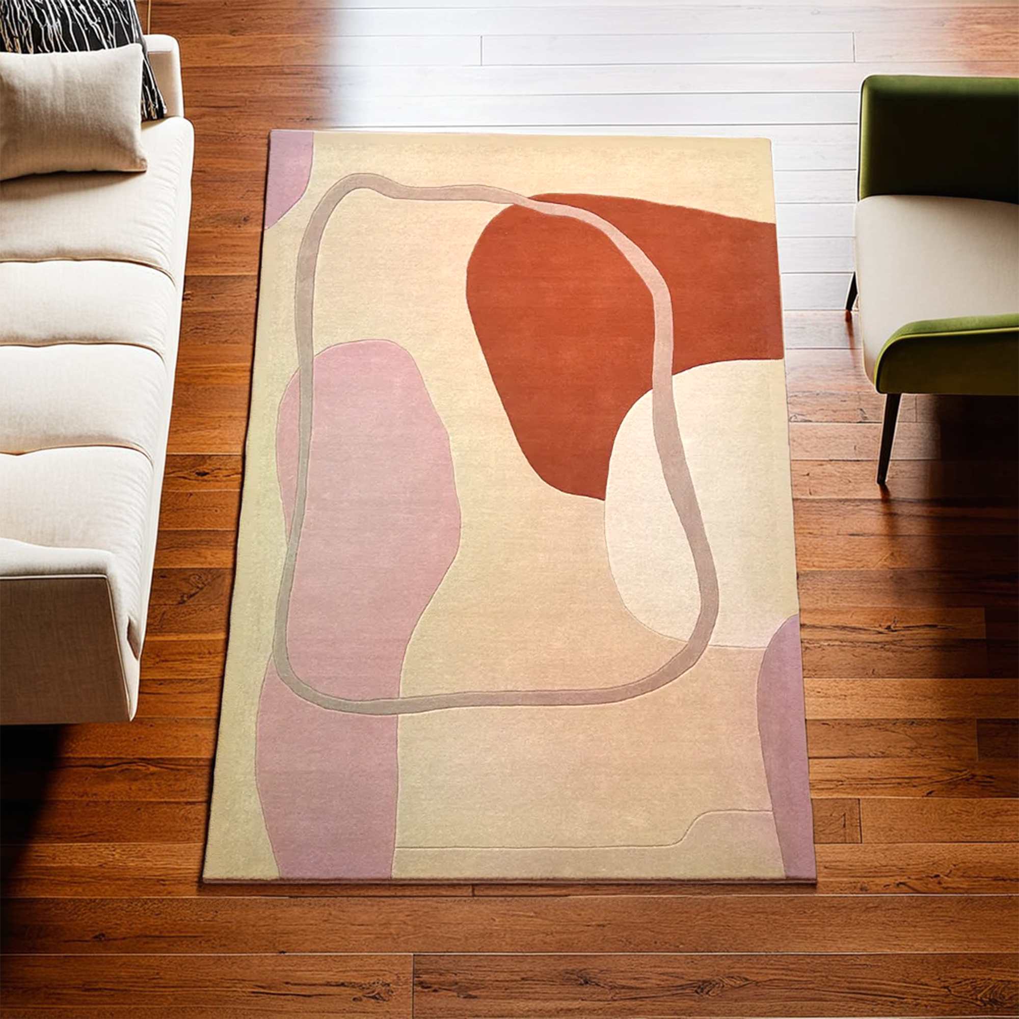Pastel Rug Modern Modern Abstract Pastel Woollen Area Rug – Hand-Tufted Artistic Carpet ...