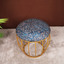 Blue Floral Printed Fabric Metallic Stool with Gold Cage-Style Base