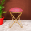 Peach Floral Printed Suede Fabric Cross Metallic Stool