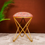 Rust Floral Printed Suede Fabric Cross Metallic Stool