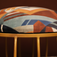 Abstract Geometric Printed Suede Fabric Metallic Stool with Gold Cage-Style Base