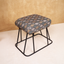 Diamond Printed Jute Cotton Metallic Stool with Black Base