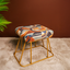 Abstract Geometric Printed Suede Fabric Metallic Stool with Gold Base