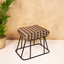 Ethnic Printed Suede Metallic Stool with Black Base