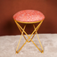 Floral Printed Suede Fabric Cross Metallic Stool