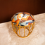 Abstract Geometric Printed Suede Fabric Metallic Stool with Gold Cage-Style Base