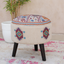 Embroidered Upholstred Red Kilim Wooden Stool