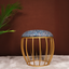 Blue Floral Printed Fabric Metallic Stool with Gold Cage-Style Base