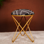 Black Abstract Printed Suede Fabric Cross Metallic Stool