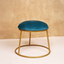 Turquoise Upholstered Round Metallic Stool with Gold Finish Base