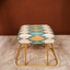 Tribal Pattern Jute Cotton Metallic Stool with Gold Base