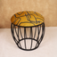 Yellow Abstract Pattern Metallic Stool with Cage-Style Black Base