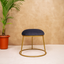 Black Upholstered Round Metallic Stool with Gold Finish Base