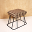 Ethnic Printed Suede Metallic Stool with Black Base