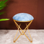 Blue Floral Printed Suede Fabric Cross Metallic Stool