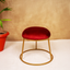 Red Upholstered Round Metallic Stool with Gold Finish Base