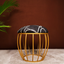 Black Abstract Printed Fabric Metallic Stool with Gold Cage-Style Base