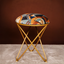 Abstract Geometric Printed Suede Fabric Cross Metallic Stool