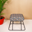 Diamond Printed Jute Cotton Metallic Stool with Black Base