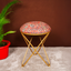 Rust Floral Printed Suede Fabric Cross Metallic Stool