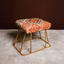 Rust Geometric Pattern Jute Cotton Metallic Stool with Gold Base