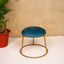 Turquoise Upholstered Round Metallic Stool with Gold Finish Base