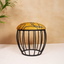 Yellow Abstract Pattern Metallic Stool with Cage-Style Black Base