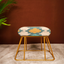 Tribal Pattern Jute Cotton Metallic Stool with Gold Base