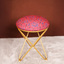 Peach Floral Printed Suede Fabric Cross Metallic Stool