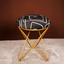 Black Abstract Printed Suede Fabric Cross Metallic Stool