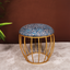 Blue Floral Printed Fabric Metallic Stool with Gold Cage-Style Base